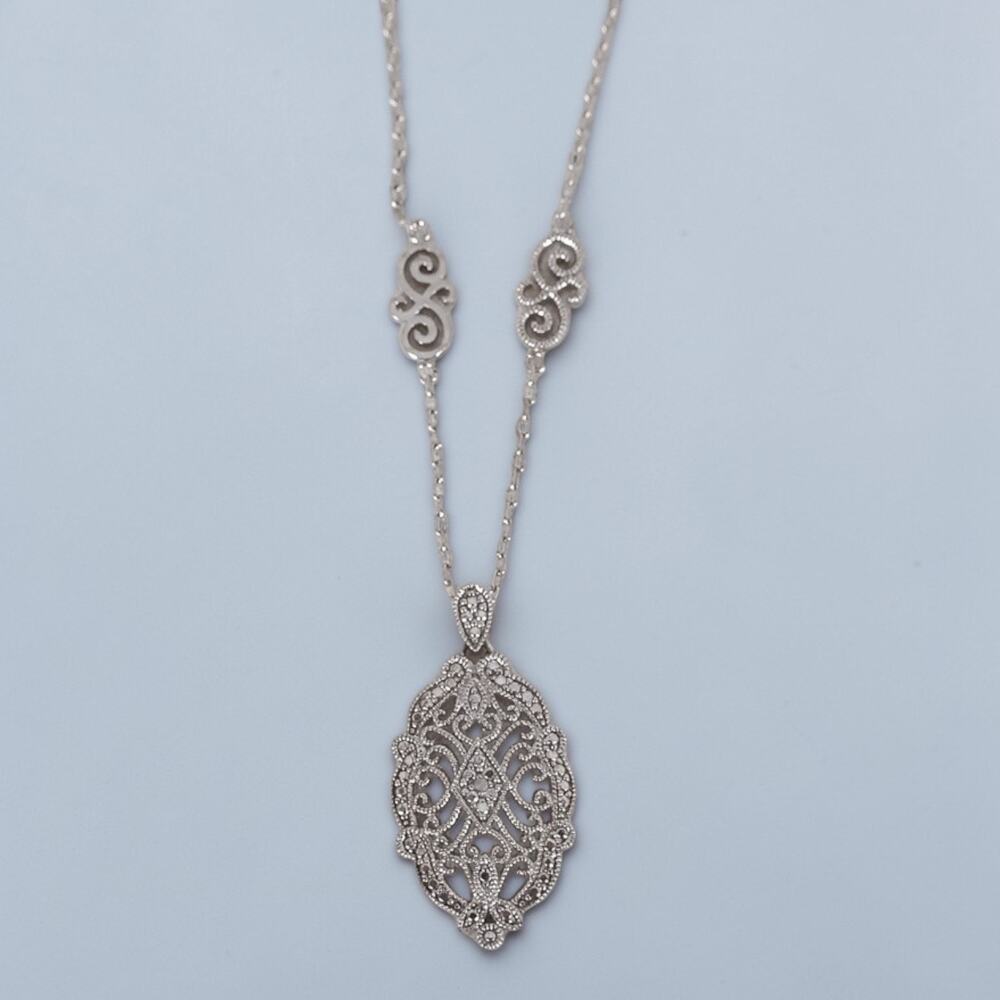 Vintage Sterling Silver Thai Filigree Pendant Necklace SAS Signed 18 Inch 6.8g - Picture 2 of 12